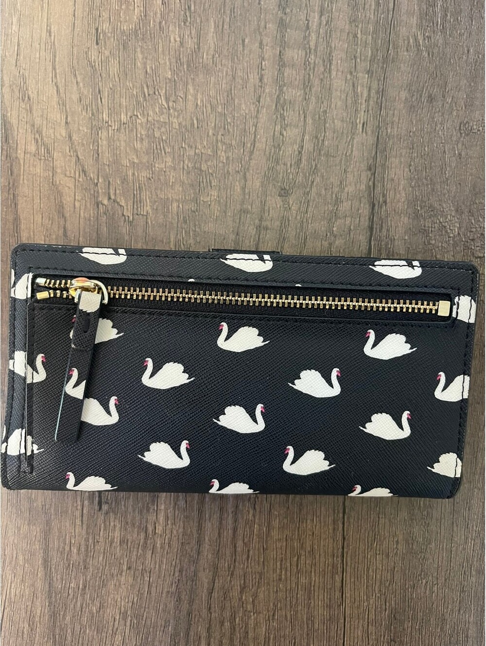 Kate Spade New York Black Swan Print Zip-Around Continental Wallet - Picture 6 of 9